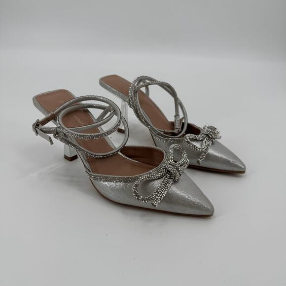 BCBGeneration Silver Rhinestone Metallic IIdy Pump Pointed Toe Heels Size 7.5 - Picture 2 of 11